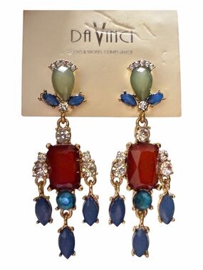 DaVinci Red, Blue & Green Crystal Drop Earrings